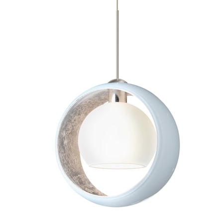 Besa Lighting Pogo Cord Pendant, White/Inner Silver and Opal Matte, Satin Nickel Finish, 1x35W Halogen 1XT-4293SF-SN